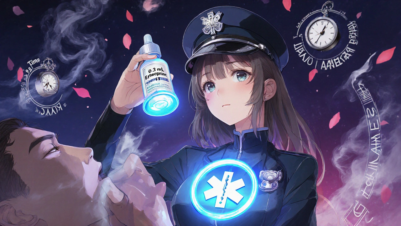 A paramedic uses a glowing dropper in an emergency as time slows and safety runes appear.