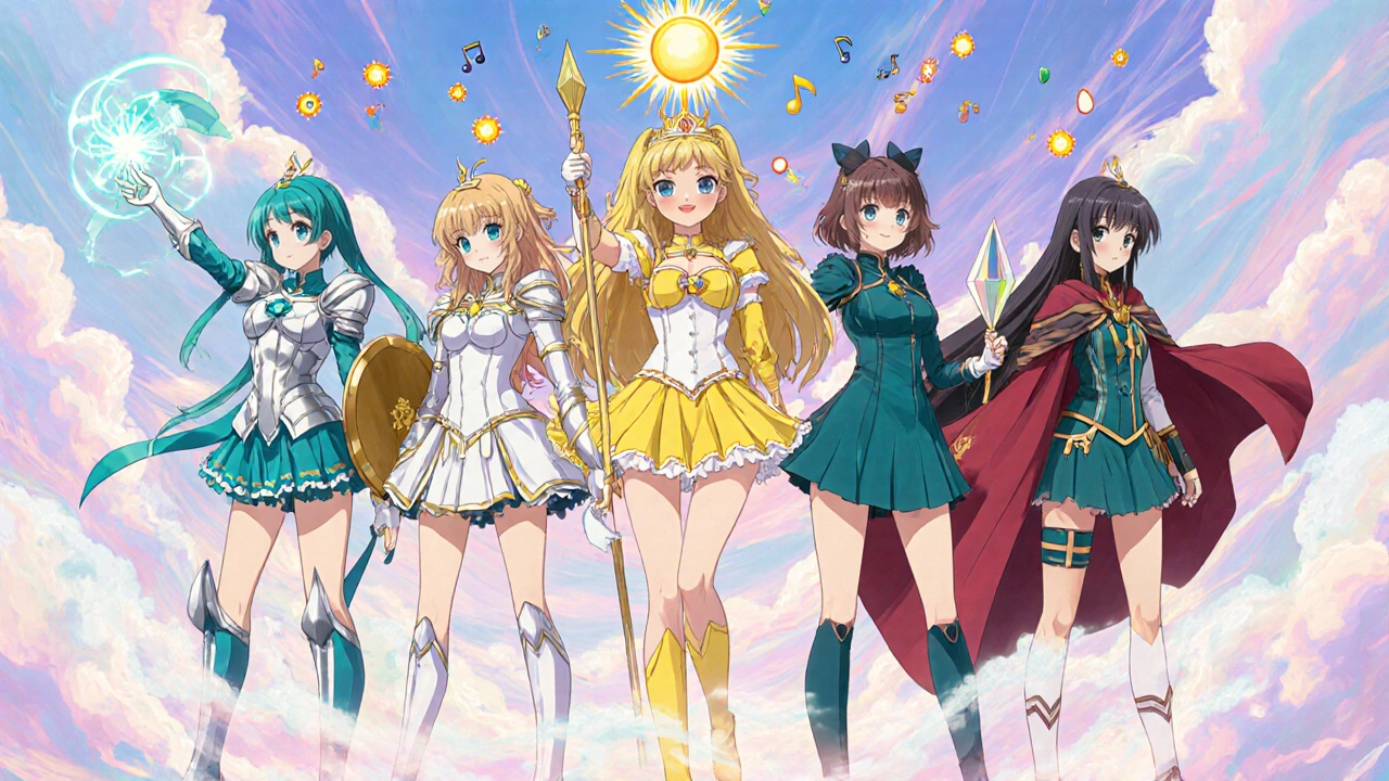 Group of magical girl heroines representing Cleocin, Amoxicillin, Doxycycline, Minocycline, and Erythromycin.