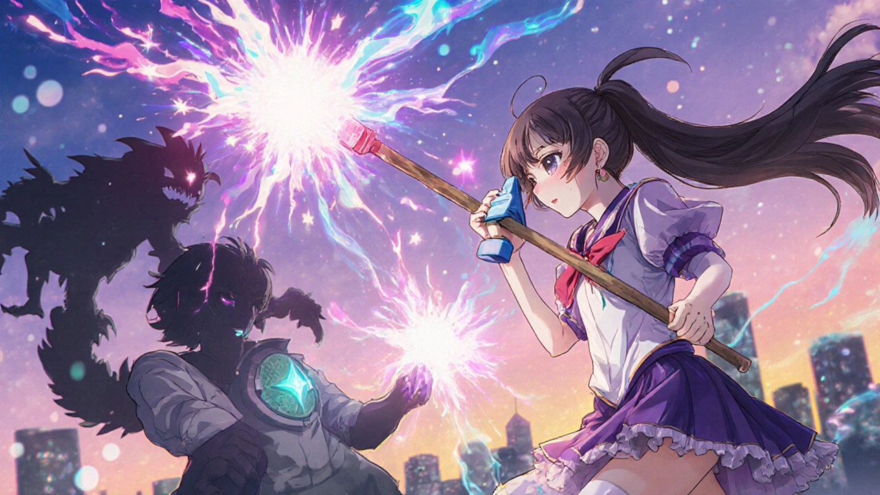 Magical girl battling asthma monsters with inhalers as magical weapons.
