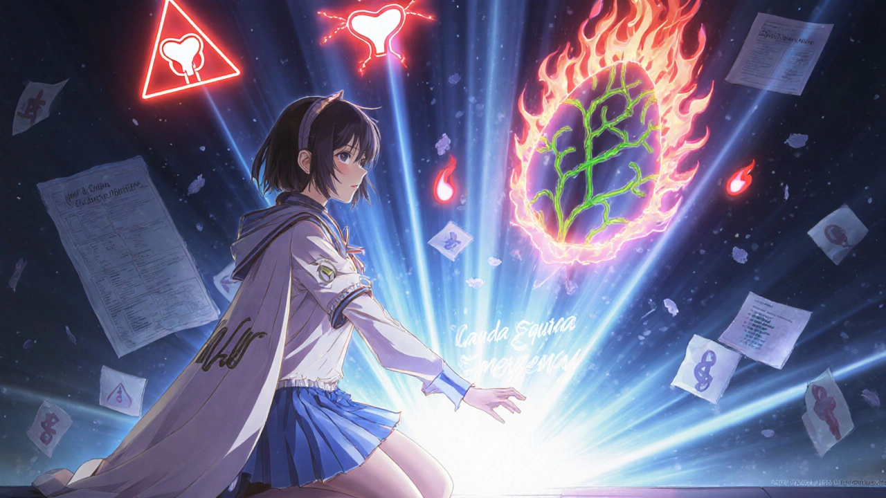 A magical girl transforms dangerous red warning symbols into healing vines in an ER scene.