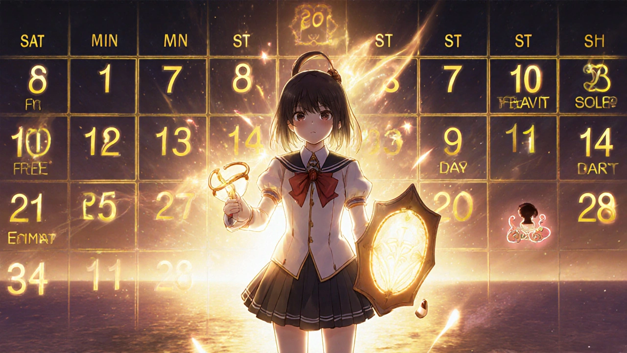 Girl protected by light, holding condom and IUD as rifampin pill fades away over 28 glowing days.