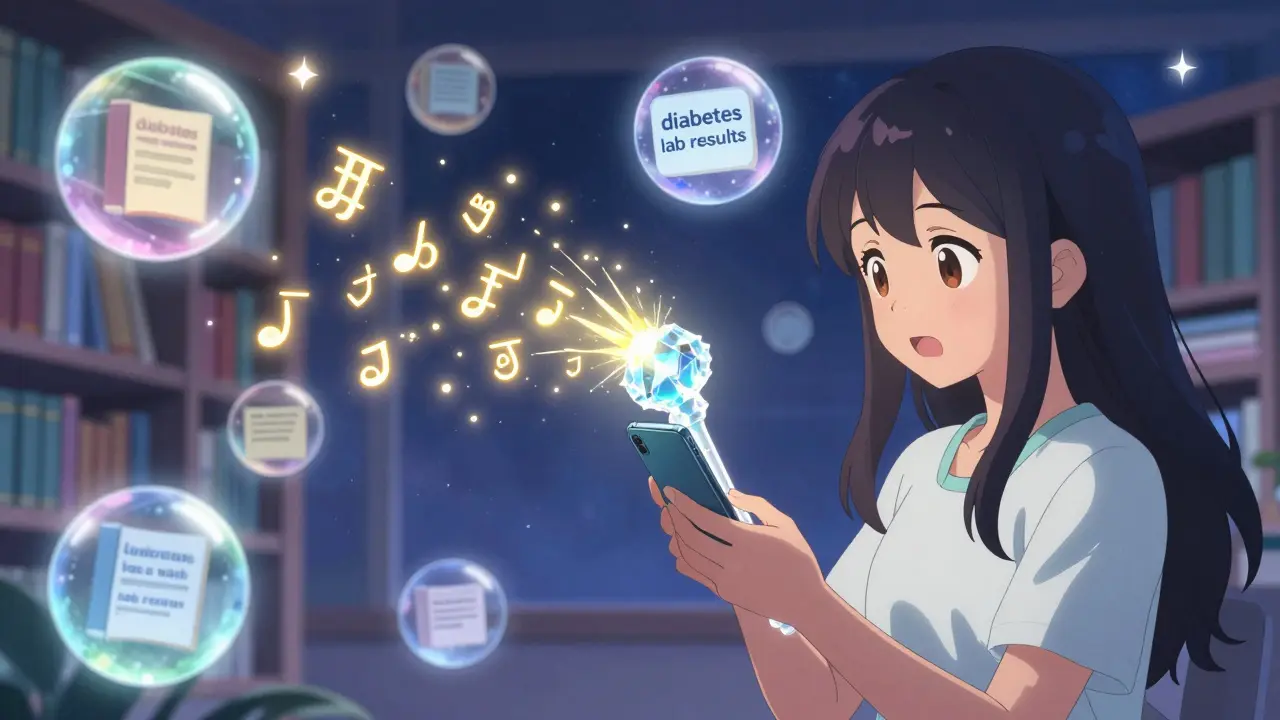 A smartphone transforms into a wand that reads a prescription aloud with glowing, animated voice runes.