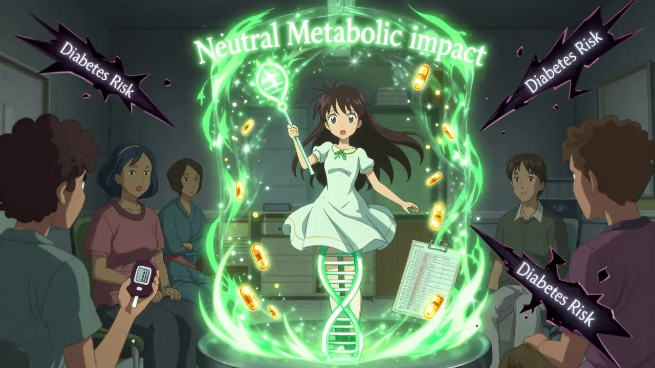 Magical girl protecting prediabetic patients with a glucose-stabilizing energy shield.