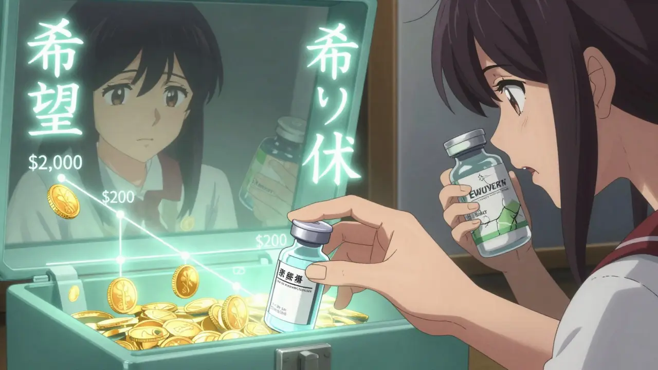 A hand placing a generic antibiotic vial into a chest as prices drop from ,000 to 0 with golden coins falling.