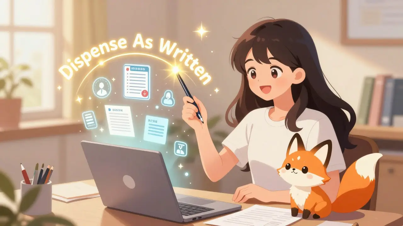 Anime character highlighting dispense as written prescription