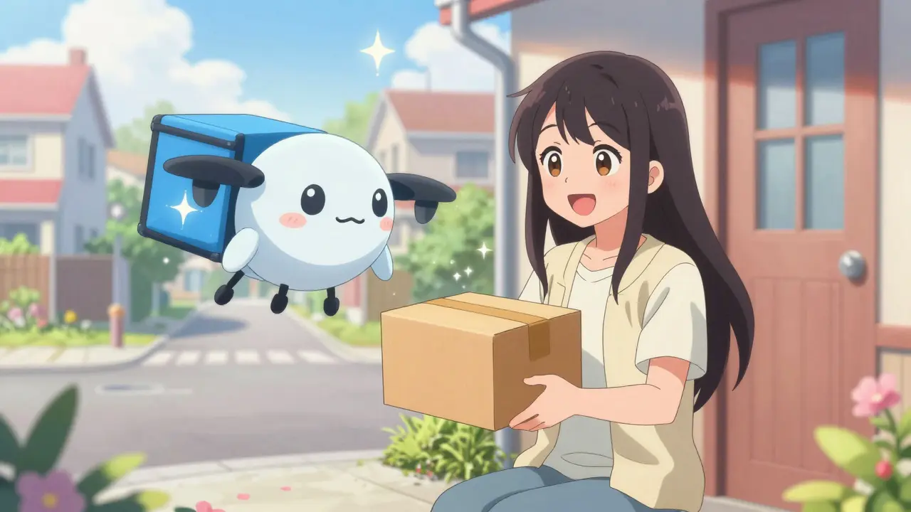 Happy anime girl receiving medicine delivery