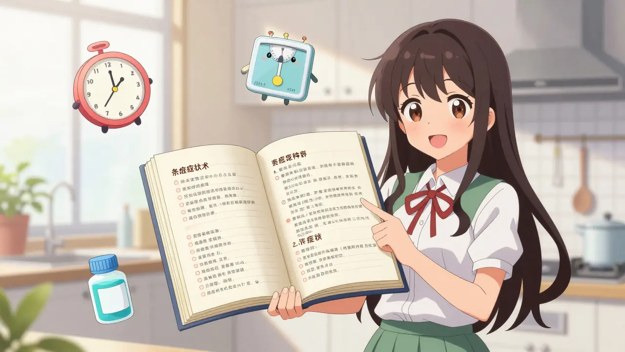 Magical girl reviewing safety checklist with cute mascots in bright room.