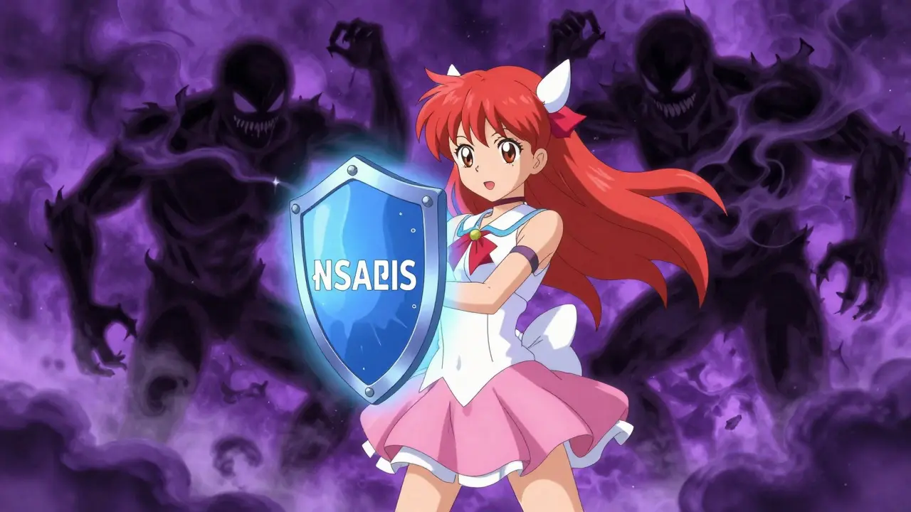 Magical girl fighting shadow monsters representing serotonin syndrome