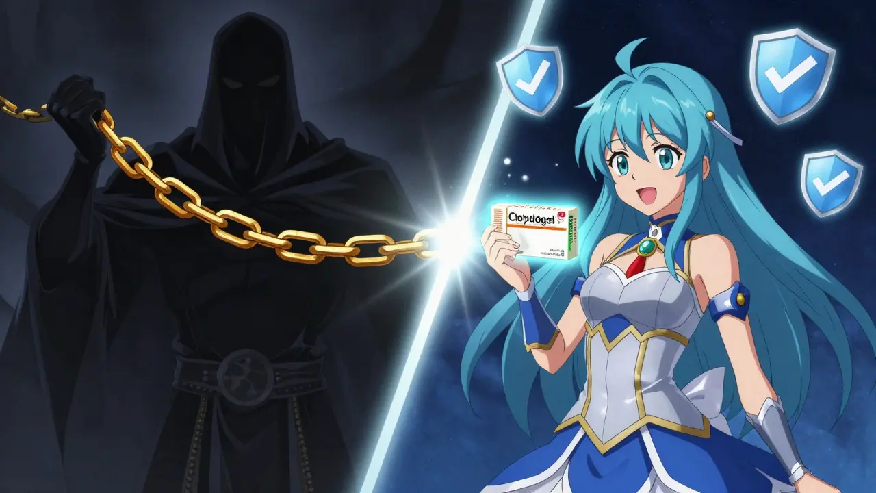 Anime girl contrasting expensive brand drug shadows with safe generic options